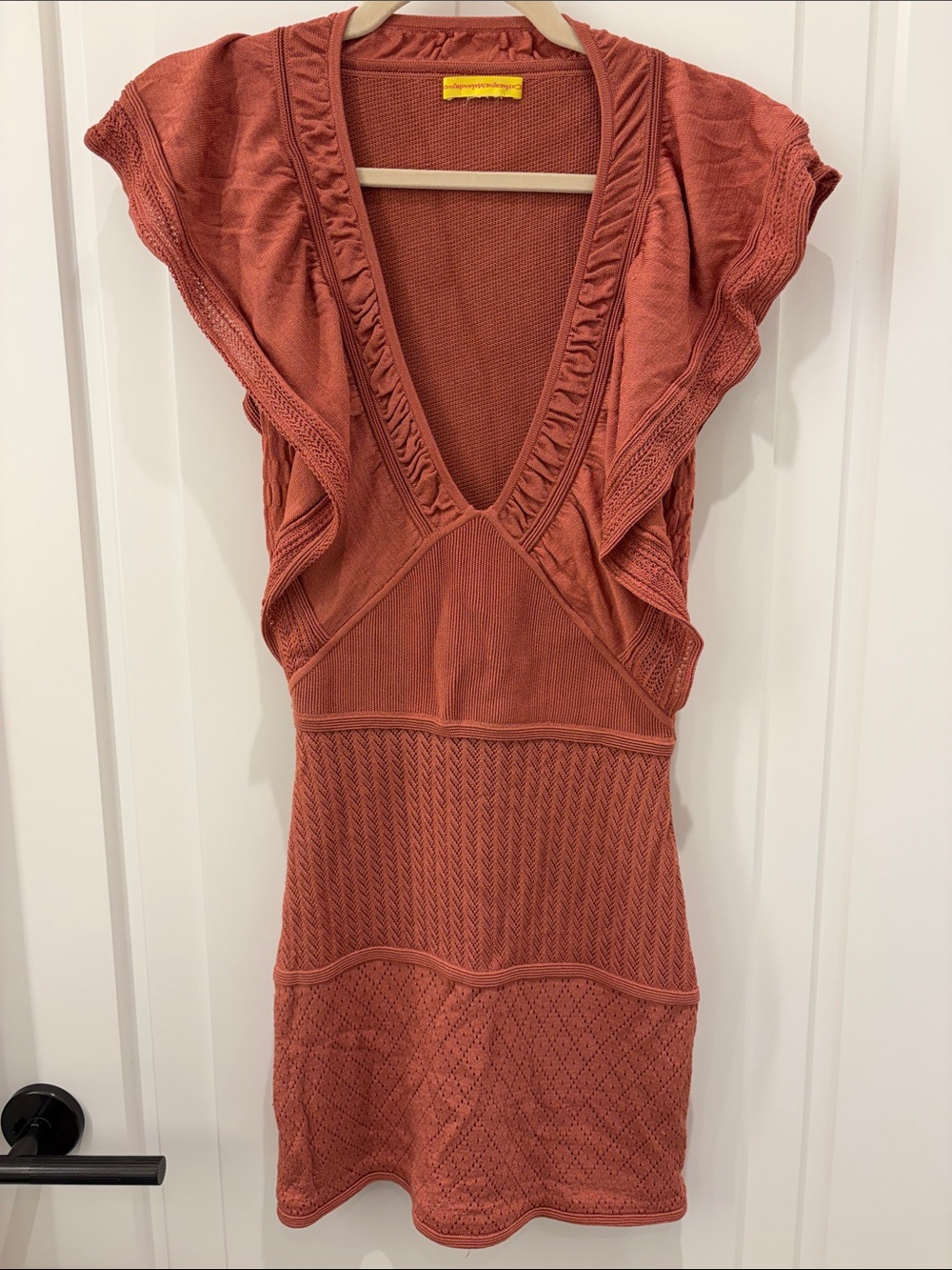 Catherine Malandrino Rust Knit V-Neck Mini Dress